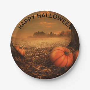 Creepy Ghost Spooky Pumpkin Halloween Paper Plate