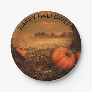 Creepy Ghost Spooky Pumpkin Halloween Paper Plate