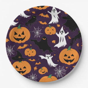Creepy Ghosts Spiders Cobwebs Bats Halloween Party Paper Plate