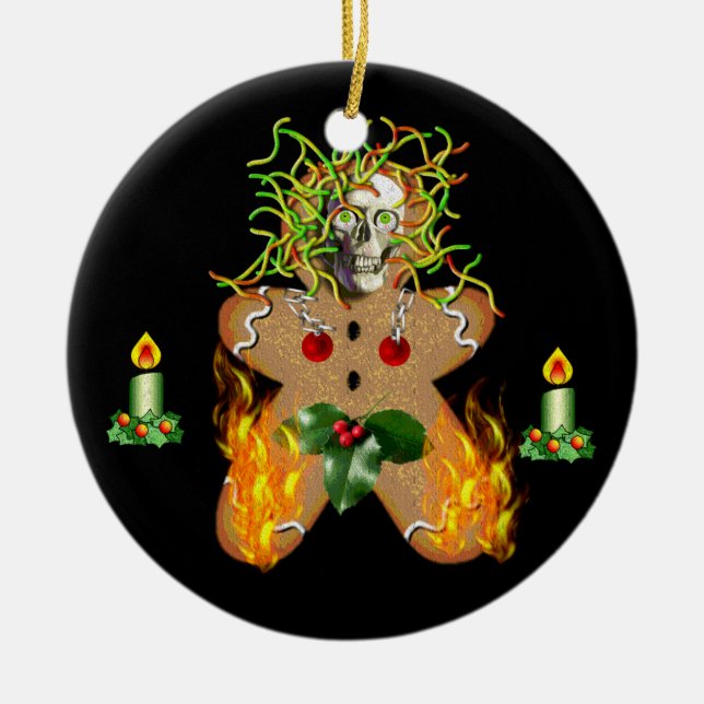 Creepy Gingerbread Man Ceramic Tree Decoration (Front)