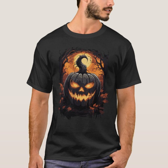Creepy Glowing Eyes Jack-O-Lantern Halloween T-Shirt (Front)