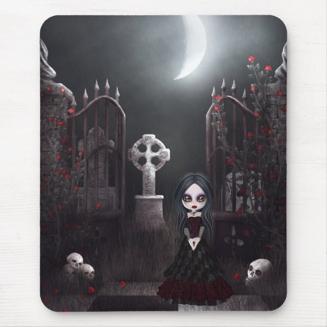 Creepy Goth Girl & Graveyard Mousepad (Front)