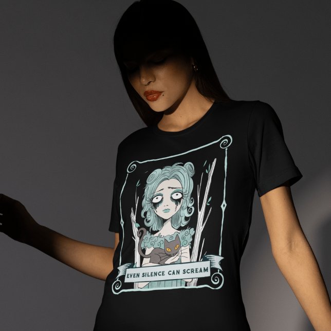 Creepy Goth Girl Halloween Black Cat Spooky Vibes T-Shirt (Creator Uploaded)