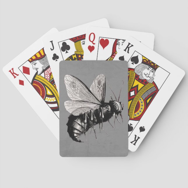 Creepy Gothic Bee Skull Wings Insect Playing Cards (Back)