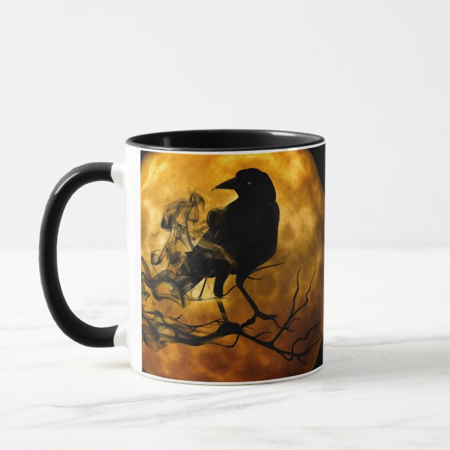 Creepy Gothic Black Raven Halloween Mug (Left)