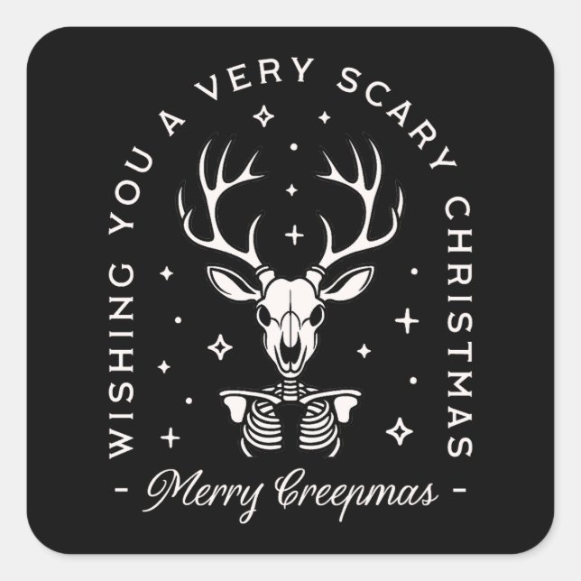 Creepy gothic Christmas reindeer skeleton Square Sticker (Front)