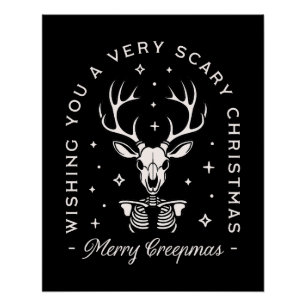 Creepy gothic dark Christmas reindeer skeleton Poster