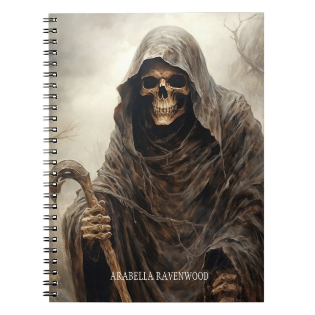 Creepy, Gothic Grim Reaper Halloween Horror Notebook (Front)
