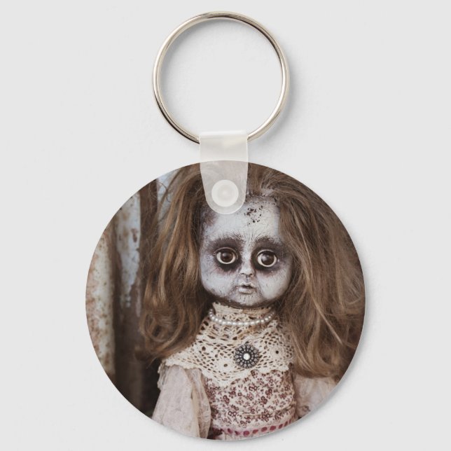 Creepy Gothic Porcelain Doll Victorian Goth Key Ring (Front)