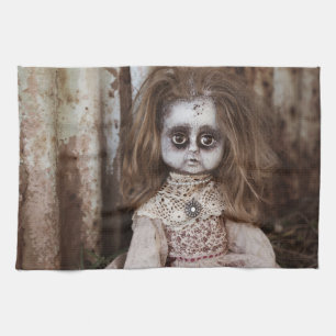 Creepy Gothic Porcelain Doll Victorian Goth Tea Towel