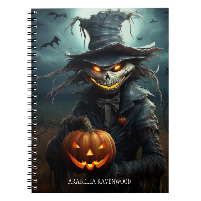 Creepy, Gothic Scarecrow Halloween Horror Notebook (Front)