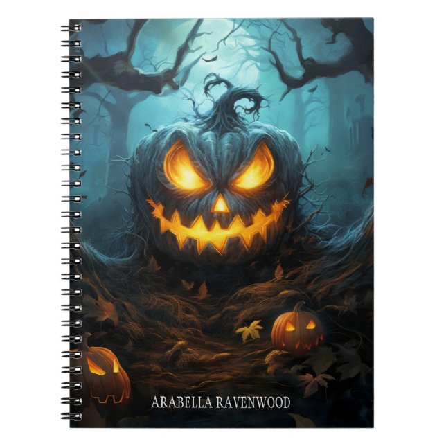 Creepy, Gothic Scary Pumpkin Halloween Horror Notebook (Front)