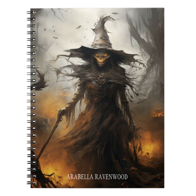 Creepy, Gothic Scary Witch Halloween Horror Notebook (Front)