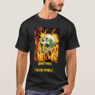 Creepy Gothic Skull, Flames, Halloween Horror T-Shirt