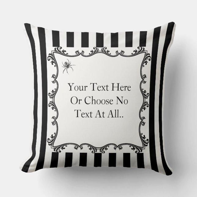 Creepy Gothic Spider Drawing Black & White Stripes Cushion (Front)