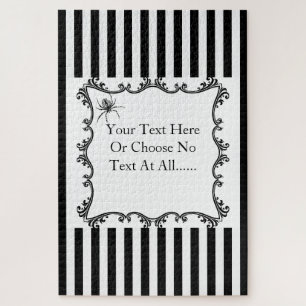 Creepy Gothic Spider Drawing Black & White Stripes Jigsaw Puzzle