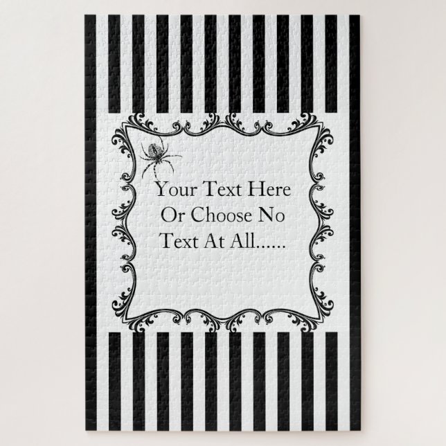 Creepy Gothic Spider Drawing Black & White Stripes Jigsaw Puzzle (Vertical)