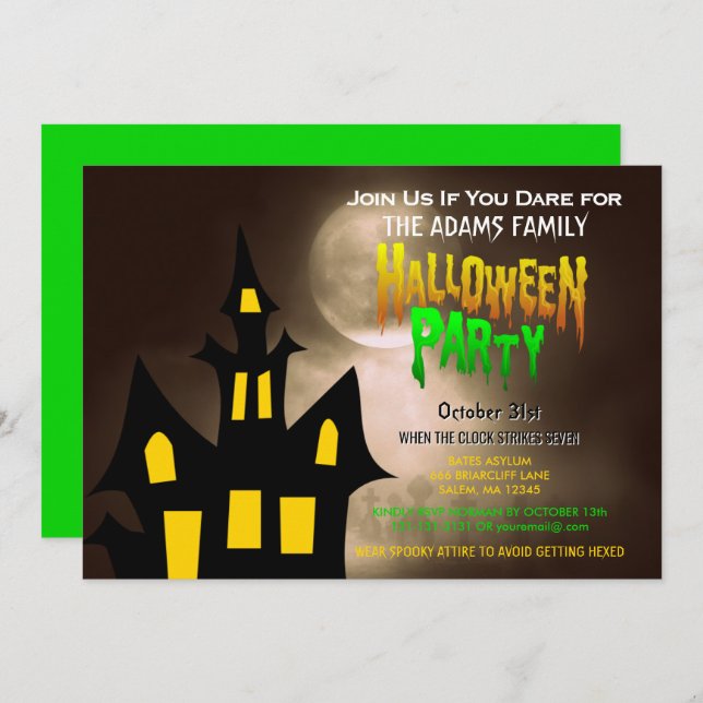 Creepy Graveyard Haunted House Halloween Party Invitation (Front/Back)