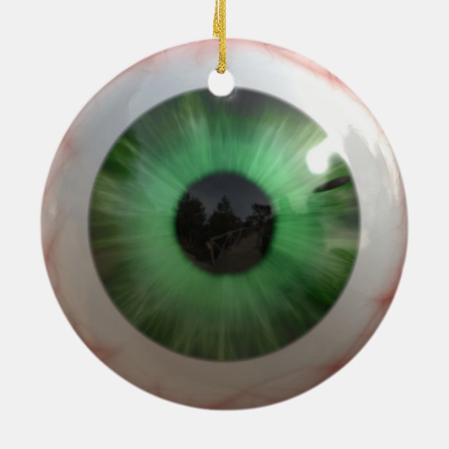 Creepy Green Eyeball Ceramic Tree Decoration (Back)