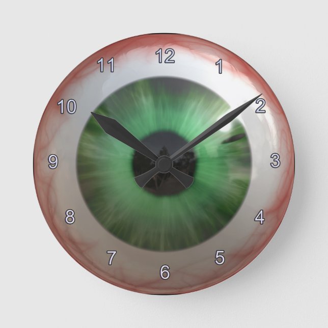Creepy Green Eyeball Halloween Fun Clock (Front)