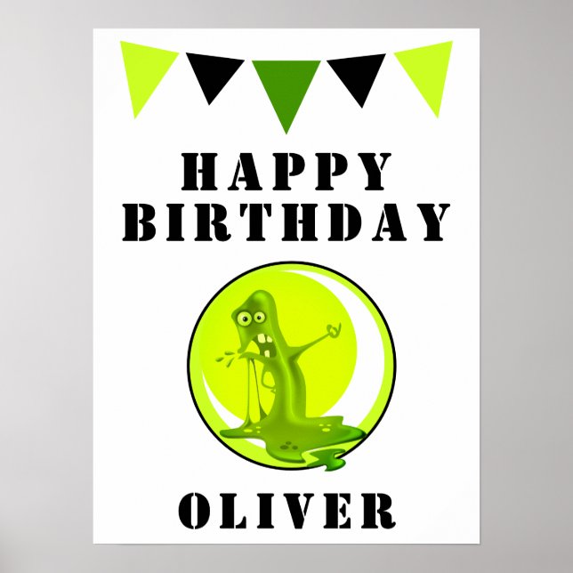 Creepy Green Slime Monster Flags Birthday Party Poster (Front)