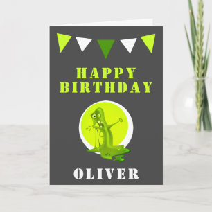 Creepy Green Slime Monster Flags Kids Birthday Card