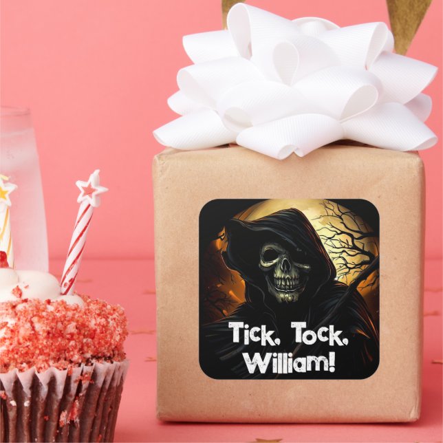 Creepy Grim Reaper Birthday Square Sticker (Party)