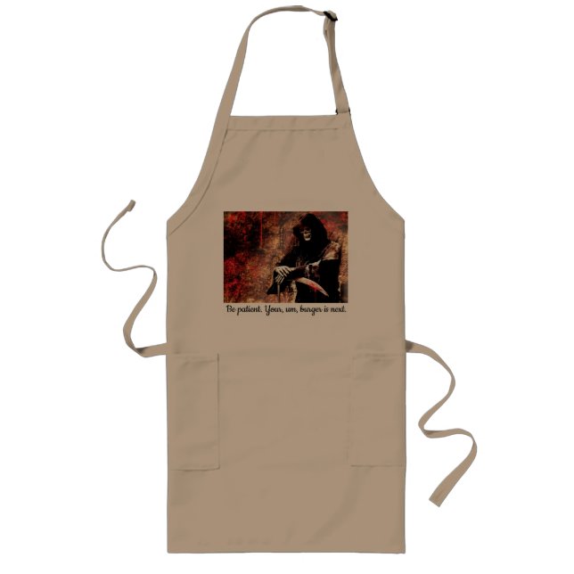 Creepy Grim Reaper Bloody Background Long Apron (Front)