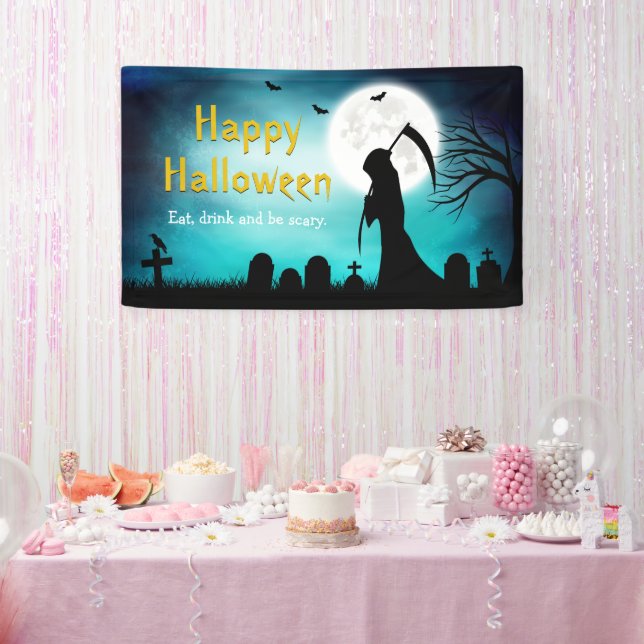 Creepy Grim Reaper Death Happy Halloween Party Banner (Party)