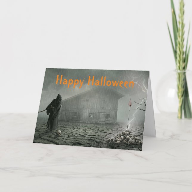 Creepy Grim Reaper Scene Halloween Card (Front)
