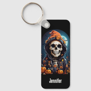 Creepy Grinning Skeleton Halloween Key Ring