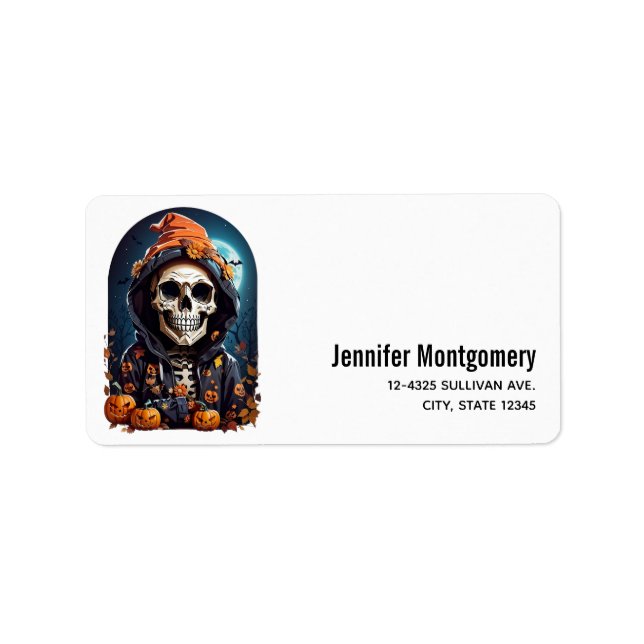 Creepy Grinning Skeleton Halloween Label (Front)