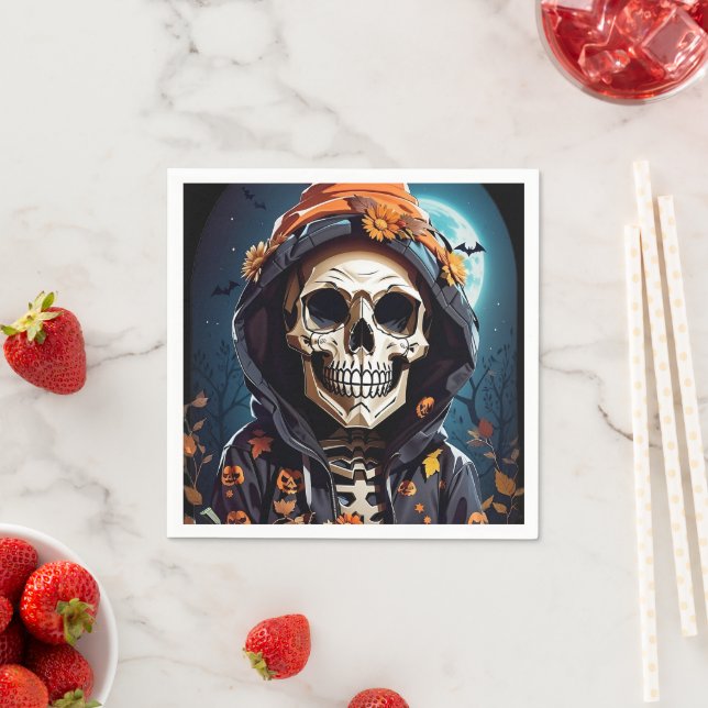  Creepy Grinning Skeleton Halloween Napkin (Insitu)