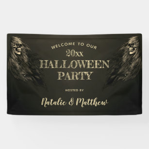Creepy Hair Skull Halloween Party Welcome Banner