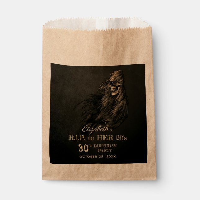 Creepy Hair Skull RIP to Her 20s Birthday Party Favour Bag (Front)