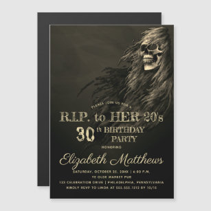Creepy Hair Skull RIP to Her 20s Birthday Party Magnetic Invitation