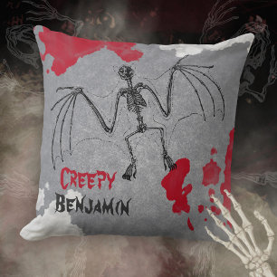 Creepy Halloween Bat Skeleton Your Name Cushion