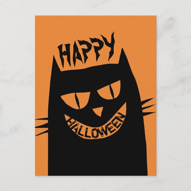 Creepy Halloween Black Cat Postcard (Front)