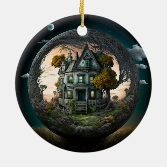Creepy Halloween Haunted House Ornament (Back)