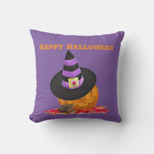 Creepy Halloween Jack O Lantern and Witch Hat l Cushion