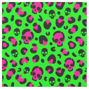 creepy halloween leopard skull pink green punk fabric