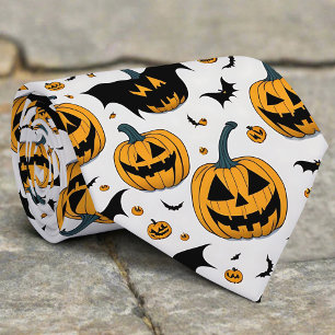 Creepy Halloween Orange Pumpkin Horror Bat Custome Tie
