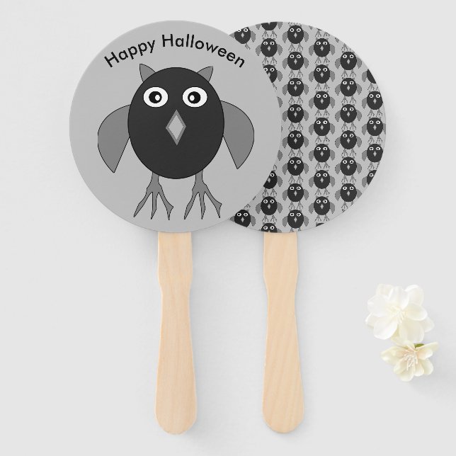 Creepy Halloween Owl Custom Hand Fan (Front and Back)