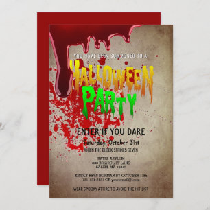 Creepy Halloween Party Bloody Vintage Paper Invitation