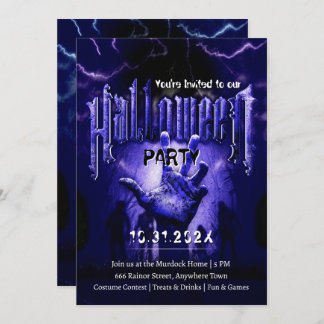 Creepy Halloween Party Zombies Blue Scary Night Invitation