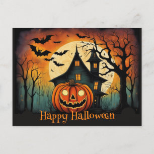Creepy Halloween Pumpkin Happy Halloween Postcard