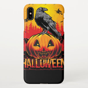 Creepy Halloween Pumpkin Head with Crow  iPhone Case