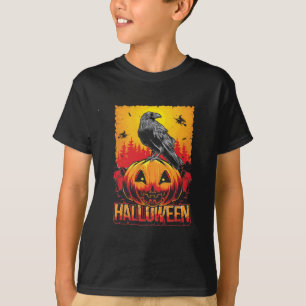 Creepy Halloween Pumpkin Head with Crow T-Shirt