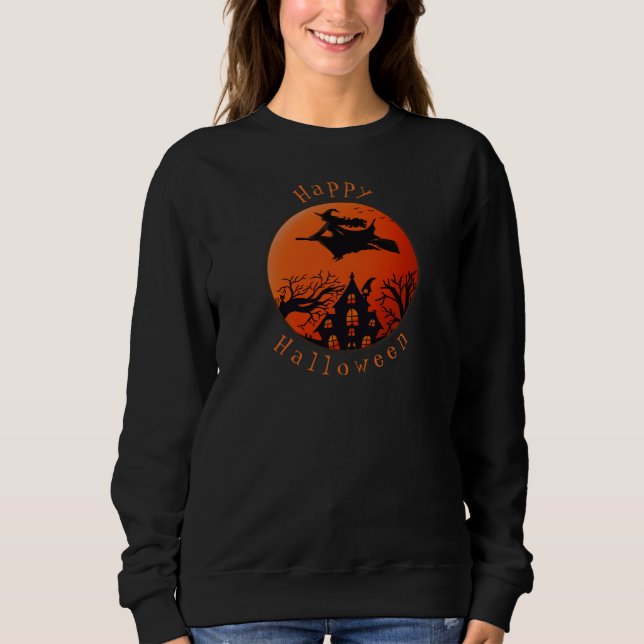 Creepy Halloween Scene Witch & Haunted House   Sweatshirt (Front)