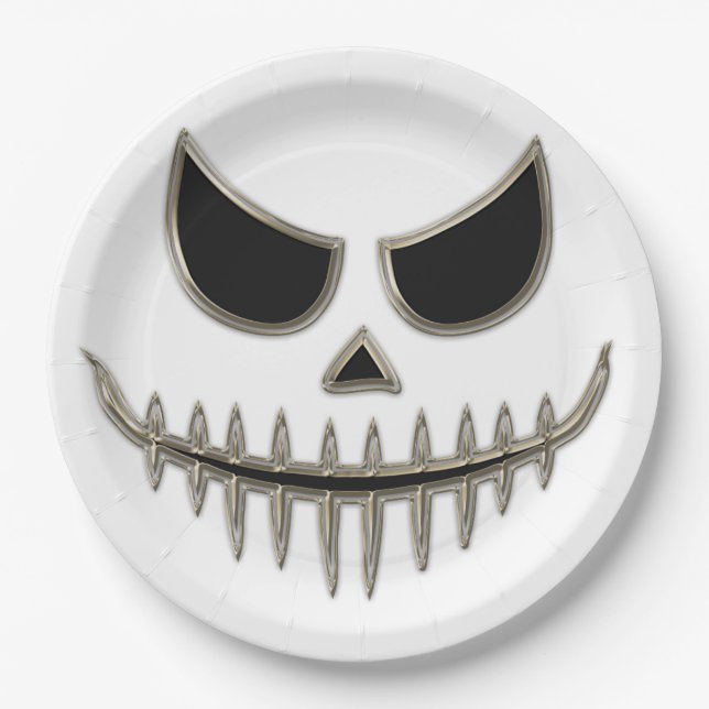Creepy Halloween Skeleton Face Round Paper Plate (Front)